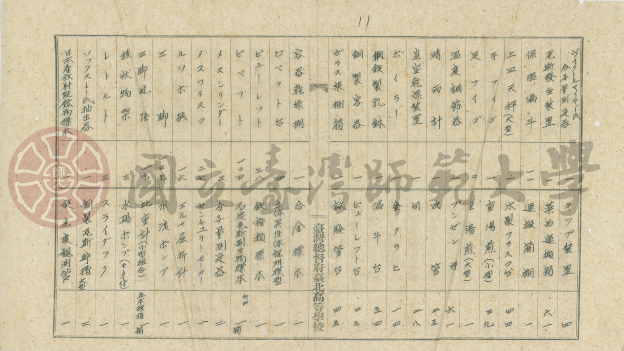 臺北高等學校移交財產清冊—動物科（二）