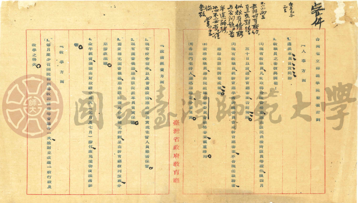 臺灣省立師範學院整頓學風委員會整頓計畫公文（一）